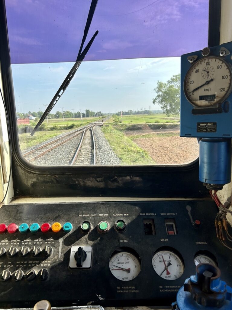 view from the cockpit of the train from Phnom Penh to Kep